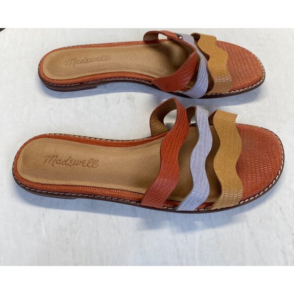 Madewell Slide Flat Sandal Embossed Leather Triple Straps Size 7.5,Comfort - Picture 9 of 12